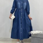 پیراهن بلند جین طبقه ای زنانه