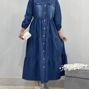 پیراهن بلند جین طبقه ای زنانه