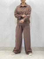 ست بلوز نیم زیپ و شلوار دورس زنانه