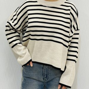 پلیور بافت کراپ راه راه زنانه