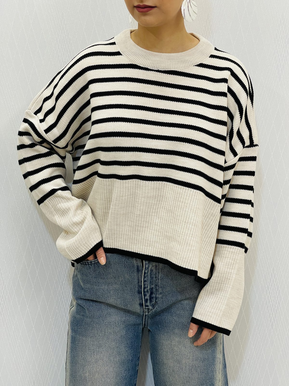 پلیور بافت کراپ راه راه زنانه پلیور بافت کراپ راه راه زنانه