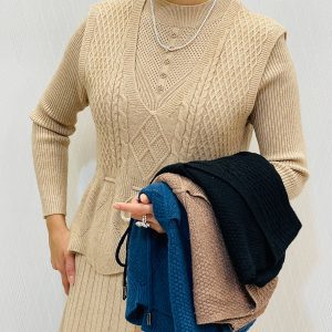 ست پیراهن و وست بافت کپ‌ زنانه