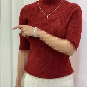 بلوز بافت گندمی آستین سه ربع زنانه