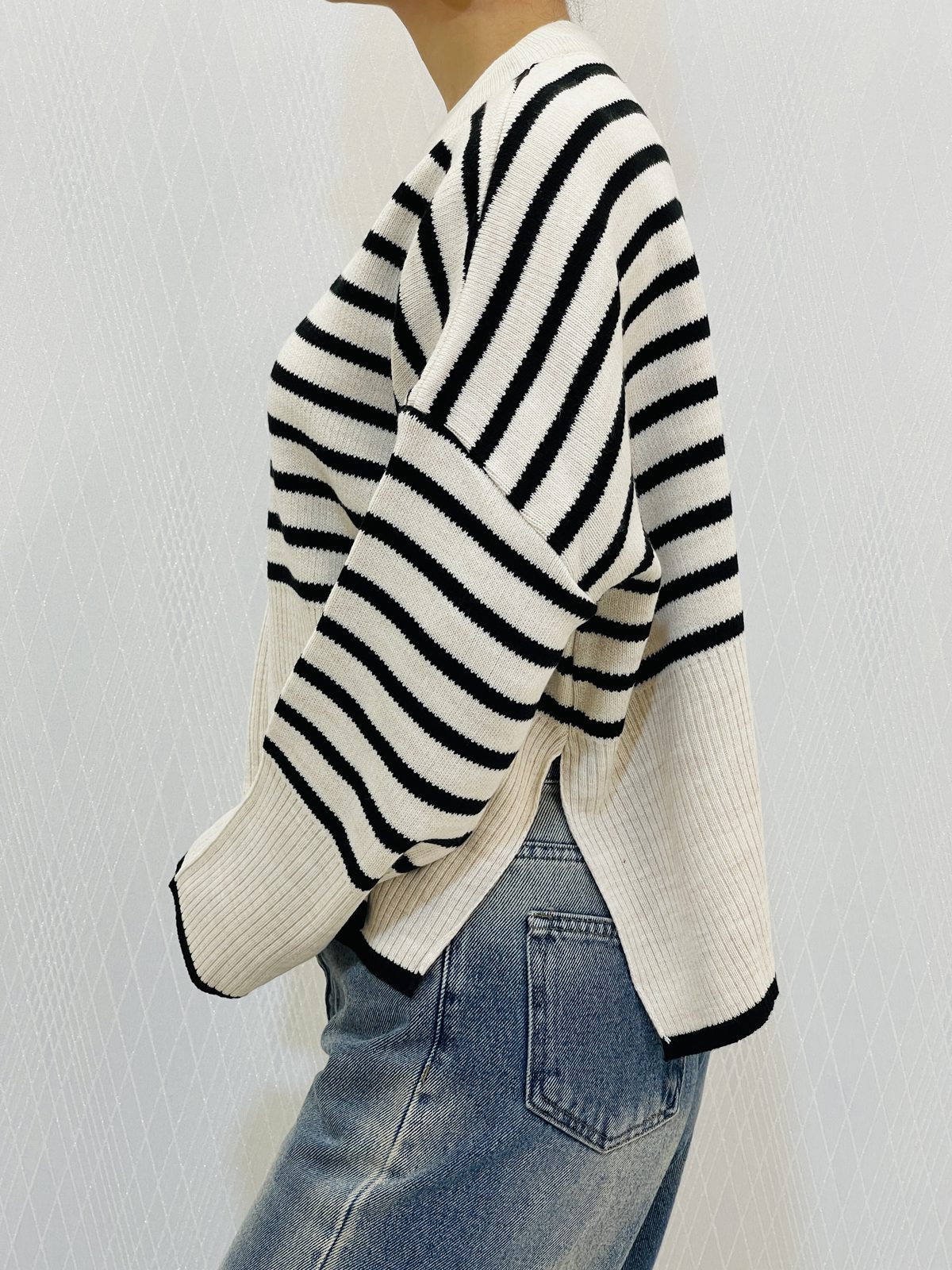 پلیور بافت کراپ راه راه زنانه پلیور بافت کراپ راه راه زنانه