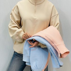 پلیور بافت پاپیونی دورس نیم زیپ داخل کرکی زنانه