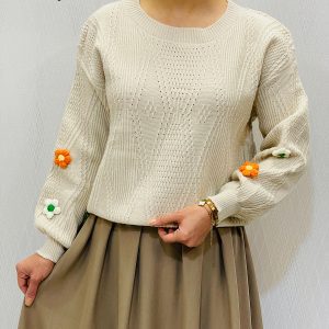 پلیور بافت آستین گلدار پینترستی زنانه