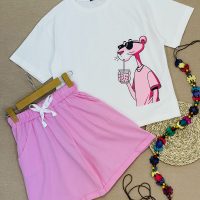 ست تیشرت و شورتک پلنگ صورتی