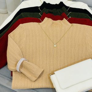 بلوز بافت گندمی آستین سه ربع زنانه