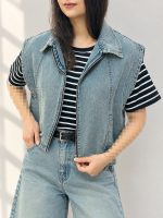 استایل جین با جین با وست جلو زیپ زنانه رنگ آبی روشن